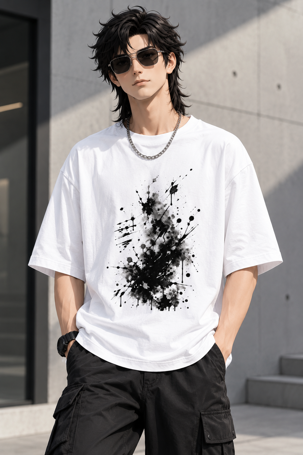 Unisex Black Splash Grunge Drop-Shoulder T-Shirt